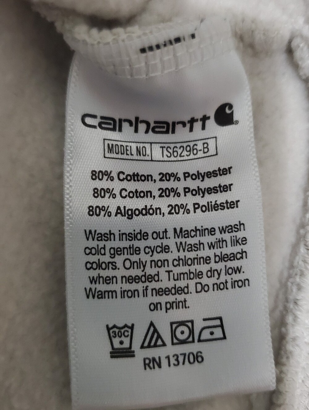 Carhartt Boys 10-12 Front Pocket Light Beige Pull Over Logo Hooded Sweatshirt - Picture 8 of 11